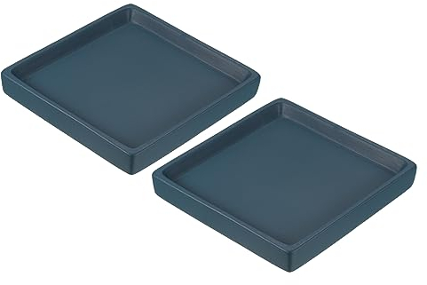 M METERXITY 2 Pièces Soucoupe pour Plante - Plateau en Céramique Carré avec Drainage pour Pot de Jardin/Extérieur (5 Pouces, Bleu)