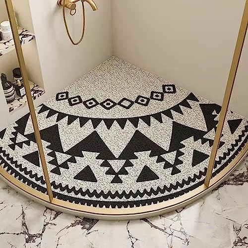 EUPXRHY Duschmatte rutschfest Halbrund, Duschmatte Dreieckig für Eckdusche, Duschmatte Dreieckig Schnelltrocknend, PVC-Luffa Badematte Halbrund mit AblauflöChern Sicherheits,A,70x70cm(28x28inch)