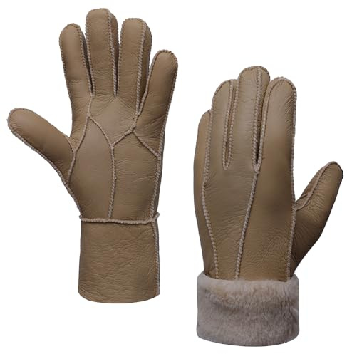 MGGMOKAY Damen Lederhandschuhe Schaffell Handschuhe aus Shearling Warme Winterhandschuhe