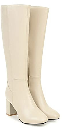 Botas Altas de Muslo para Mujer de PU Cuero, Caña Ancha con Cremallera Lateral, Rodilla Alta de Montar Otoño Invierno, Blanco, 38 EU