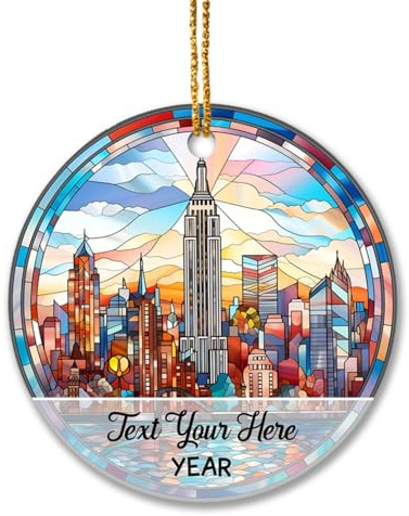 Christbaumschmuck Keramik Weihnachtsanhänger Anhänger Weihnachtsbaumschmuck Hängende Ornamente Weihnachtsdeko New York City 2023, Personalisiertes New York 2023 Geschenk Für Reisende, Reisethema,