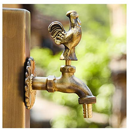 Freistehender Garten-Wassersäulen-Schlauchhalter, rostfreier Edelstahl, Frostschutzrisse, Kupferhahnhahn, Rasenhof dekorativ, Bewässerung (Farbe: Gold, Größe: B9-11,5 x 15 cm)