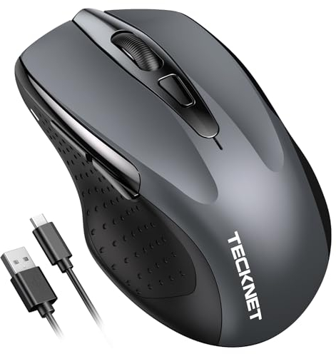 TECKNET Ratón Inalámbrico Recargable, Ratón Inalámbrico Silencioso, Reducción de Ruido hasta un 90%, 4800 dpi, 6 Botones Ergonómicos de Ratón, Ratón USB 2.4G, Compatible con Laptop, Mac, Notebook