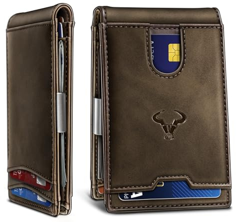 BULLIANT Herren-Geldbörse, Airtag- und Standardgebrauch, schmale Vordertasche, Geldklammer für Geschenke, RFID-blockierend, 11 Karten, Coffee4320, Einheitsgröße, Minimalistisch