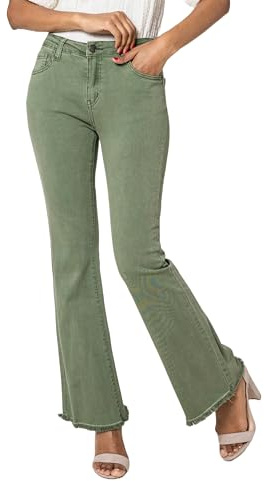 Nina Carter J230 damjeans, hög midja, slim fit, bootcut, jeans med slitna benslut, Khaki (J230-11), L (Smal)