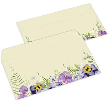 20 Briefumschläge DIN Lang Motiv Natur Veilchen Blumen pastell Umschlag Kuvert für Brief Geld Gutschein Geschenk Post
