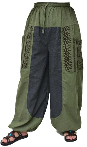 Siamrose Baggy Yoga Harem Pants Men Women Casual Lounge Trousers Two-Colored, 2 Pockets Green Grey