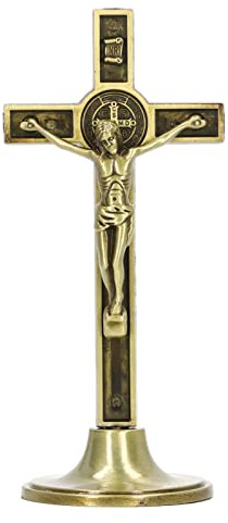 Yosoo Health Gear Cruz Católica de Metal para Mesa y Pared, Crucifijo Vertical con Base Extraíble, Decoración Religiosa para Hogar, Oficina e Iglesias