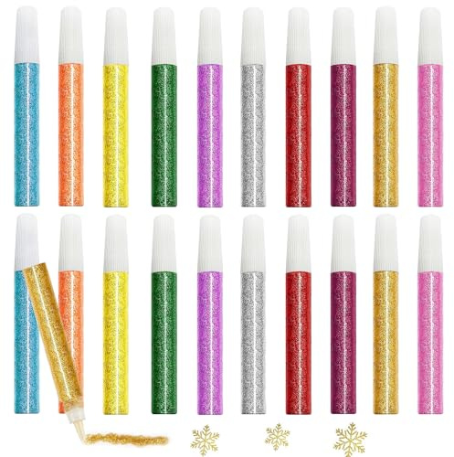 20 Stück Farbige Glitzerstifte, Handbemalte Glitzerstifte, Farbiger Glitzerkleber, Bastel-Glitzerstifte, Gel-Glitzerstifte Zum Basteln Und Malen, Dekorieren