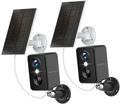 Septekon 2K Security Camera Outdoor Wireless,Flood Light WiFi Battery Camera with Solar Panel,PIR Human Detection with 3MP Color Night Vision, 2-Way Talk, IP66 Waterproof-Black，2Pack