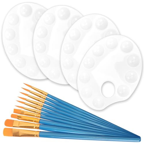 Outtshop Mischpalette, 4 Stück Farbpalette Mit Griffloch und 20 Pinsel, Universelle Kunstmalerei zum Selbermachen Mischpalette Aquarell 22.5x17cm