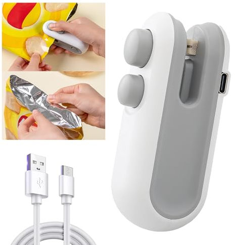 Nadiaen 2 in 1 Mini Vacuum Food Sealer for Sealing and Cutting,Mini Bag Sealer Easy Seal Bag Sealer Portable Rechargeable Handheld Machine for Chips Snacks Plastic Bags Fresh Storage