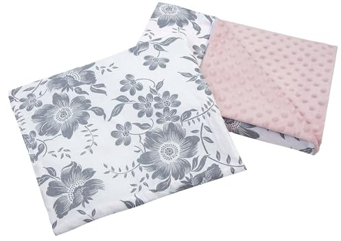 Medi Partners Babyfilt krypfilt med kudde 100% bomull minky barnfilt 55 x 75 + 35 x 30 cm multifunktionell för barnvagn, babystol, vagga (bär med rosa minky)