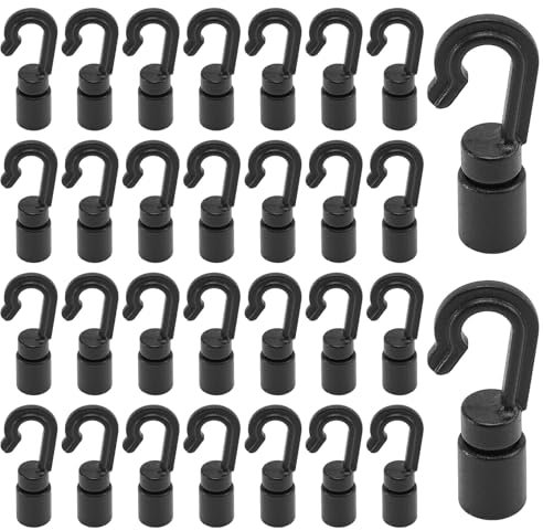 30 Stück Bungee-Gummiseil-Haken, schwarze Kunststoff-Seilklemmenenden, Haken, Bungee-Schnurenden für Wassersport, Camping, Zubehör, Gepäcknetz, schwarz