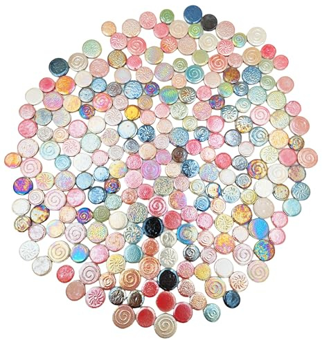 500g Mixed 3 Size Random Round Ceramic Iridescent Mosaic Tiles,Making Creative Ceramic Mosaic Tiles for DIY Craft Plates Flowerpots Vases Cups Handmade Home Decor (Rainbow Mix Color)