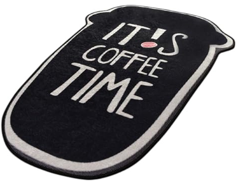 Bosdela Küchenteppich Vegan 80x120 cm, Rutschfester und Pflegeleichter Küchenteppich Coffee Time Design, Wasserabweisend, Ideal für Küche und Essbereich