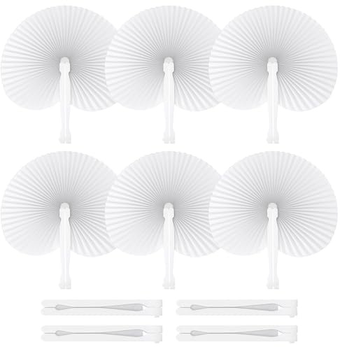 PATIKIL Round Shaped Paper Hand Fans, 20 Pack Bulk Folding Fan Handheld with Plastic Fan Handles for Wedding Party Decoration Birthday Guest Favors DIY Supplies, White