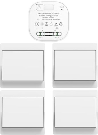 Cerhot funk lichtschalt funkschalt 230v funk lichtschalter ohne batterie set lichtschalter funk wireless light switch funkschalter batterielos funktaster funk-wandschalter für lichter (EU 1Gang 4V1 a)