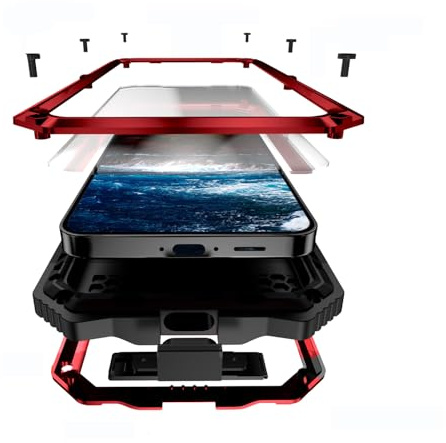 Lunivop For Samsung Galaxy S24 FE Case Metal Heavy Duty Red | Built-in 9H Glass Screen Protection,360°Full Body Protective,Dust-Proof Anti-Slip Military-Grade Metal+TPU Rugged Cover 6.7