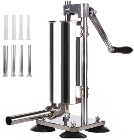 WUCIOA Insaccatrice Manuale Verticale per Salsicce, insaccatrice per Carne da 3 Litri, Macchina per Salsicce in Acciaio Inossidabile da 6 libbre, Macchina per Salsicce con 4 Tubi per Salsicce