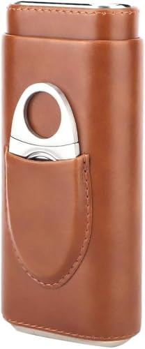 Générique Mini Boîte à Cigares en Cuir Véritable avec Coupe-Cigare - Humidor en Cèdre Portable pour 3 Cigares, Compact et Élégant, Idéal pour Voyages (Noir/Marron) Brown,One Size