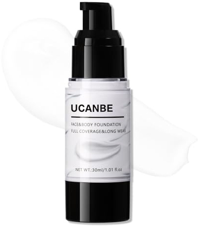 UCANBE White Liquid Foundation for Halloween Clown Goth Zombie Vampire Skeleton Skull Joker Cosplay Costume SFX Makeup, Waterproof Full Coverage Longwear Matte Flawless Finish