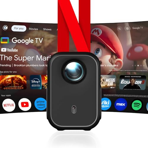 [Global Google TV] WUPRO Cinema G2 Projecteur Intelligent, 200 Lumens ISO, Mise au Point Automatique 1080P, Multifonction Mini Portable pour Cinéma Maison/Extérieur, Netflix Intégré