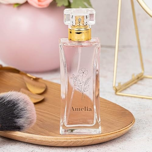 Wanapix | Profumo Personalizzato per Donna | Personalizzato con Nome | Floreale Fruttato Gourmand | Cristallo Inciso. 50 ml | Regalo Originale | Fiori