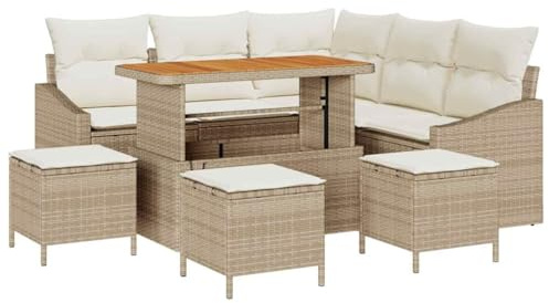 vidaXL Trädgårdsoffset med kudde med kudde 9 pcs Beige och gräddfärgad, Utomhussoffgrupp, slitstark rottinglounge, lätt förvaring, UV-skyddad, modern trädgårdsoff för terrass