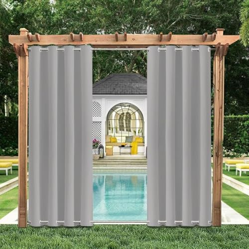 HUAXIQUE Blickdichte Outdoor Vorhänge Outdoorvorhange Wasserdicht mit ösen Oben und unten Wasserdicht Wetterfest Sonnenschutz für Balkon Terrasse Pergola Gardine Grau B340xH200cm(1er Pack)