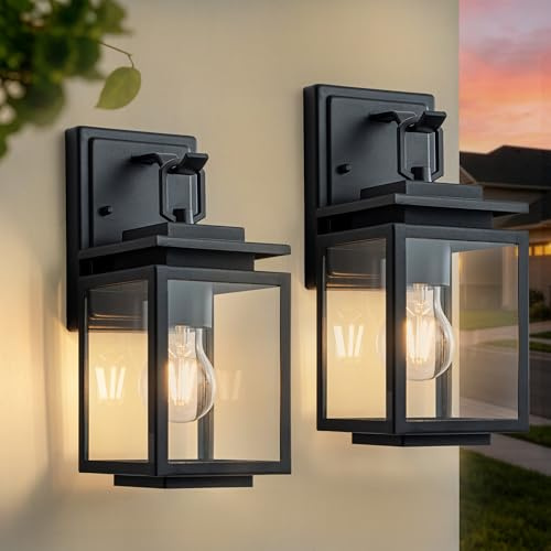 FTL Outdoor Wall Lantern 2-Pack, Matte Black Porch Light Outdoor, E27 Exterior Wall Sconce, Front Door Security Lights for Garden, Hallway, IP44 Waterproof fot Outside Lighting, Compact and Elegant