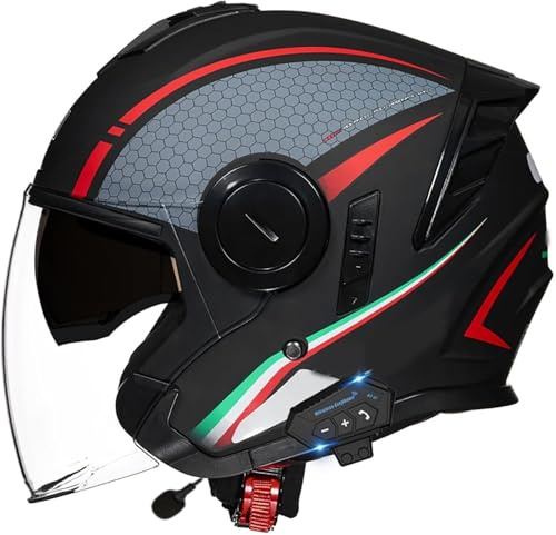 Casco Moto Jet Bluetooth Integrato Mezzo Casco,Vintage Scooter Jet Cascos DOT/ECE Omologato Con Doppia Visiera Caschi Da Moto Con Microfono Speaker Per Donna E Uomo Adulto