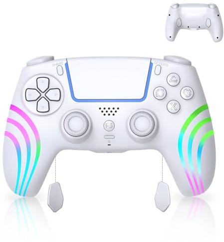 AriKroii Wireless Controller for PS-5 Pro/PS-5/PS-5 Slim, PS5/PC Drahtlos Controller mit Turbo-Dauerfeuer/Makrofunktion/Duale Vibrations-Gyrosensorfunktion//6-Achsen-Gyrosensorfunktion (White)