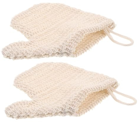 MOTHNUR 2pcs Cotton-linen Double-sided Body Scrub Gloves Exfoliating Mitts for Shower Bathing Washable Bath Gloves for Women Gentle Skin Cleansing and Dead Skin Removal