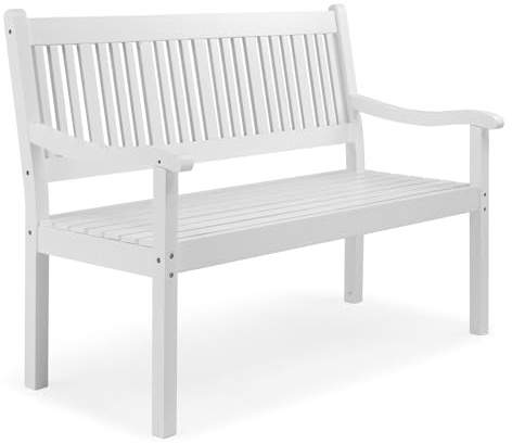 Bonnlo Gartenbank Holz 2-3 Sitzer,Wetterfest Stabil Sitzbank, Balkonbank aus Massivholz bis 360 kg, Outdoor Parkbank für Terrasse & Garten (Weiß)