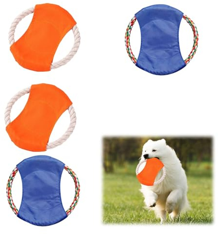 Bavooty Frisbee per Cani,4 Pezzi Frisbee Cane,Giocattolo per Frisbee,Disco Volante,Cotone Naturale,per Addestramento da Terra e Acqua,Lanciare,Catturare e Giocare,Masticare,Interattiva,Colore Casuale