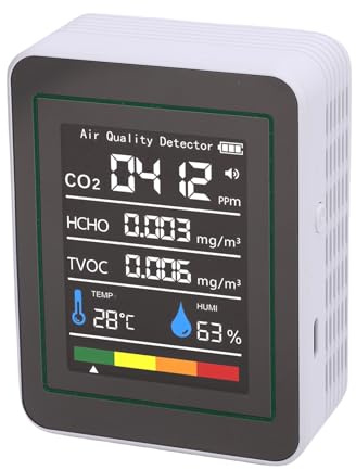 Aoresac 5-in-1-CO2-HCHO-TVOC-Messgerät für das Heimbüro, Tragbarer CO2-Temperatur- und Luftfeuchtigkeitsdetektor mit Langer Batterielebensdauer, Weit Verbreiteter TVOC-Monitor für Schlafzimmer,