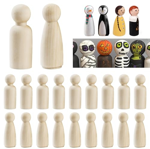 20 Stück Holzfiguren zum Bemalen, 90mm Holz Figurenkegel Holzpuppen zum Basteln HöLzerne Peg Holzkegel Spielfiguren Puppen Anmalen für Hochzeit Geburtstag Dekoration Handwerk(2 Stile)