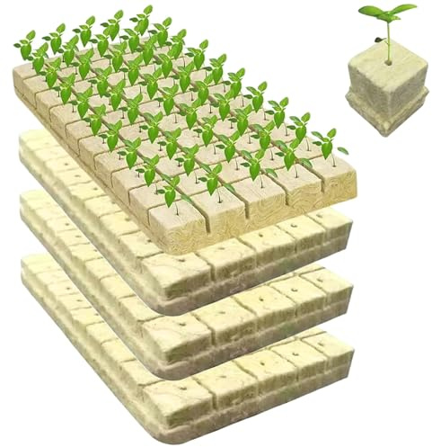 Peosaard Système de Culture hydroponique, 200 Cubes de Laine Roche 2, 5 cm, Cubes Plantation en Laine Roche avec Trous pour la Culture hydroponique, la Germination des graines et la Hors So