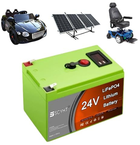 SSCYHT Batería de Ciclo Profundo 24 V Batería de Litio Baterías LiFePO4 Baterías Recargables para Solar, carritos eléctricos, sondas Pesca Placa protección BMS integrada,24v10ah