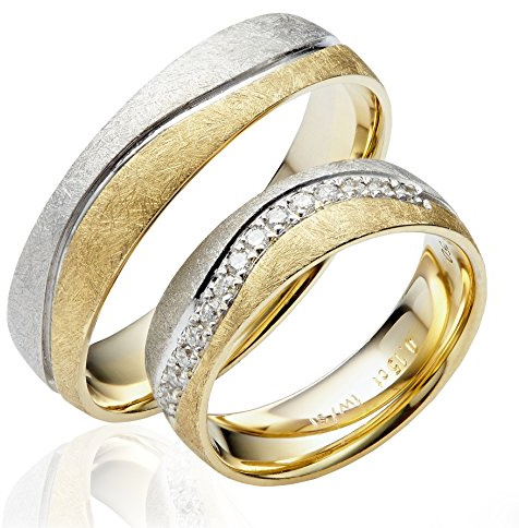2x 333 Gold Eheringe Partnerringe Trauringe Verlobungsringe in Gelbgold und Weißgold *mit Gravur und Steinen* J139S