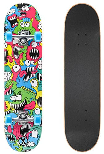 Xootz Kids Complete Beginners Double Kick Trick Skateboard Maple Deck - 31 x 8 Inches