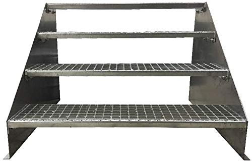4 Stufen Standtreppe Stahltreppe freistehend Breite 130cm Höhe 84cm Verzinkt/Robuste Außentreppe/Stabile Industrietreppe für den Außenbereich