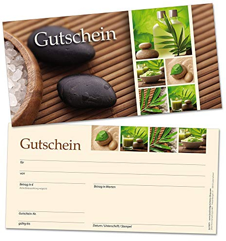 www.geschenkgutscheine-shop.com 50 Geschenkgutscheinkarten DIN Lang Wellness Feng Shui Gutschein für Entspannung oder Massage Format 21 x 10,5 cm Aus hochwertiger, dicker Box