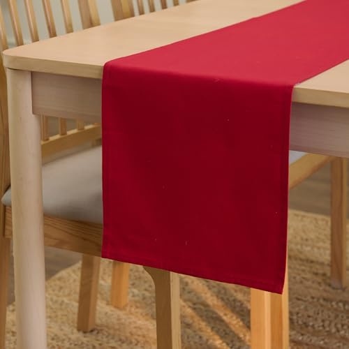 Encasa XO Bordslöpare i bomull, kökstrasa 32 x 230 cm röd | 100 % kanvastyg | Hållbart och merceriserat | Maskintvättbar | Skyddande mittstycke bas