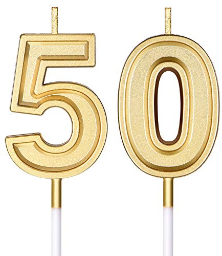 Frienda Birthday Candles Cake Numeral Candles Happy Birthday Cake Candles Topper Decoration for Birthday Wedding Anniversary Celebration Supplies(Gold,50th)