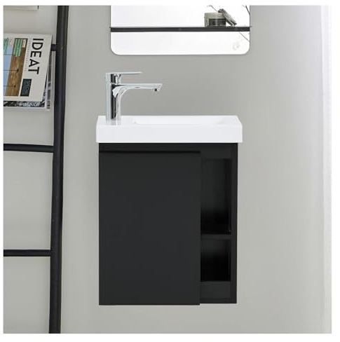 Mueble de lavamanos negro carbono con lavabo blanco de resina, 41,5 x 53 Hampton