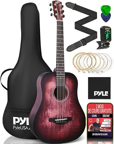 Pyle 1/2 Gitarre, Akustik Gitarre, Kindergitarre inkl. Tasche, Plektrum, Gurt & Saiten- Zubehör, Acoustic Guitar, Konzertgitarre ab 6 Jahre Ideal für Anfänger & Musikliebhaber