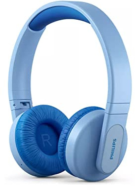 PHILIPS K4206 Kids Wireless On-Ear Headphones, Bluetooth + Cable Connection, 85dB Limit for Safer Hearing, Built-in Mic, 28 Hours Play time, Parental Controls via App, Blue