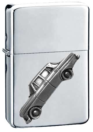 Classic Car 190 Saloon ref158 Zinn-Effekt Design auf einem Flip-Top-Benzinfeuerzeug, winddicht, Silber nachfüllbar